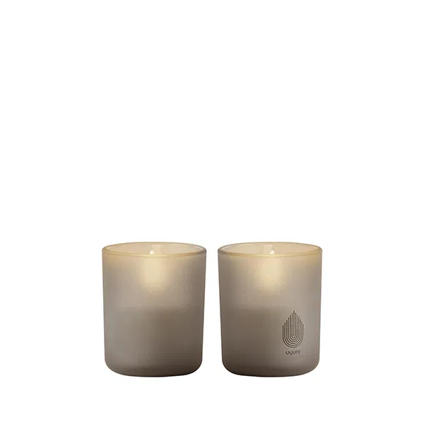 Glass Candle, Sandstone, 2-pack, 6x7 cm